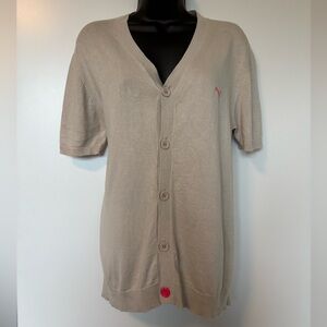Vintage Puma Beige Silk Blend Short Sleeved Cardigan | Size Large